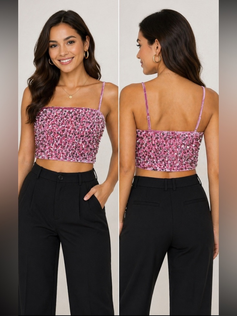 Allegra K Pink Sequin Camisole Top. Size XL  NWT
